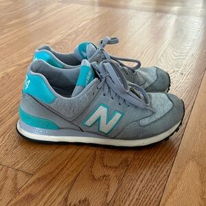 New Balance Gray and Teal 574 Sneakers